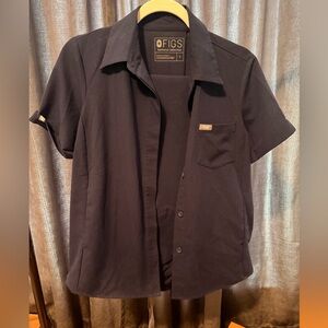 Figs Navy Short-Sleeve Button-Front Scrub Top